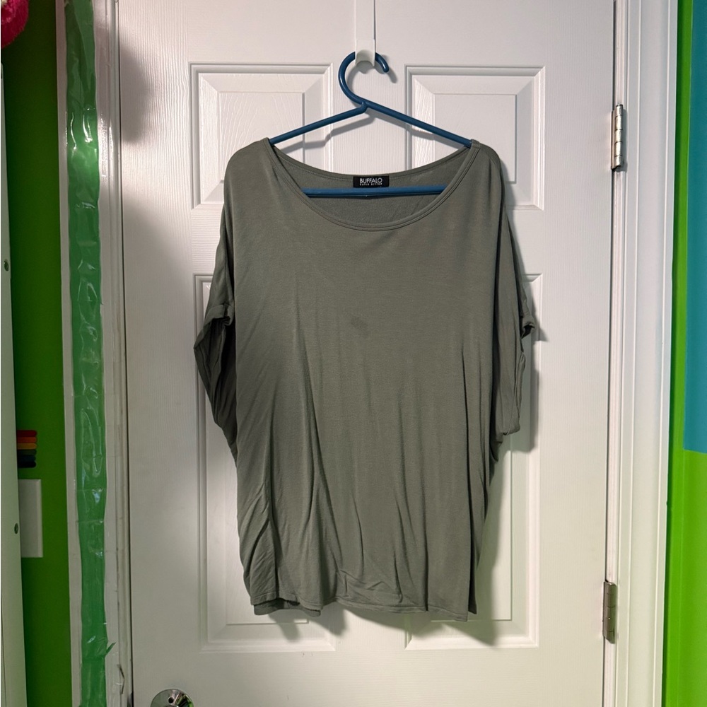 Buffalo David Bitton Women's French Terry Short Sleeve Top (XXL, Sage)